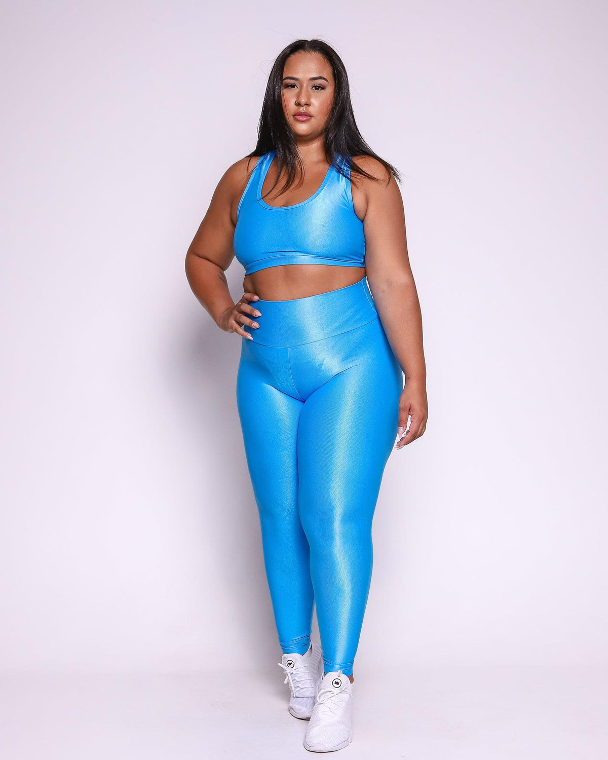 Conjunto Legging Curve Plus Size Azul Bloom + Top Nadador