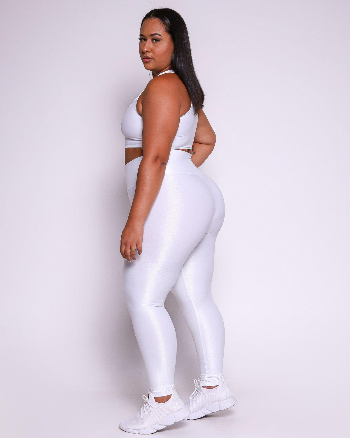 Conjunto Legging Curve Plus Size Branco + Top Nadador