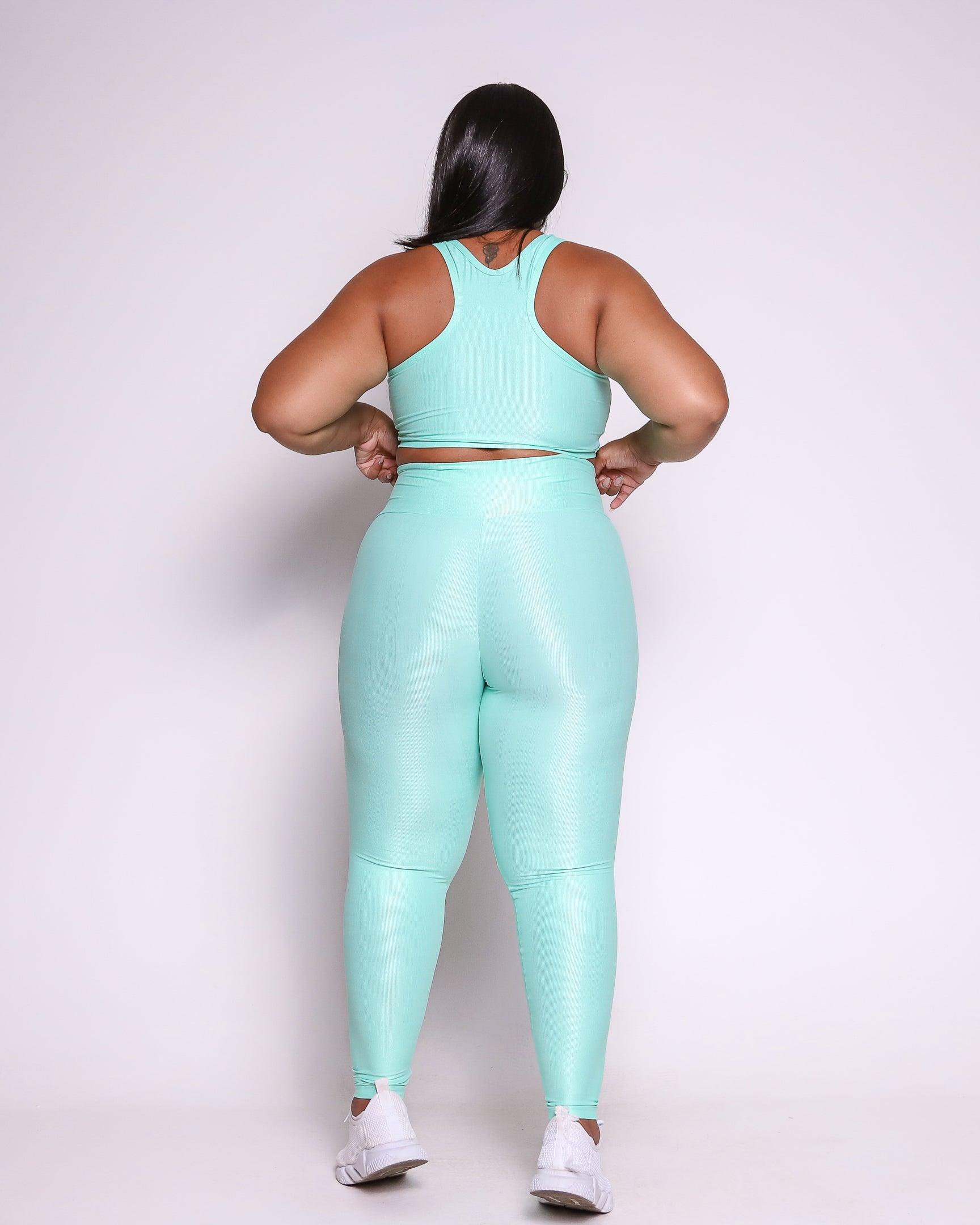 Conjunto Legging Curve Plus Size Verde Menta + Top Nadador