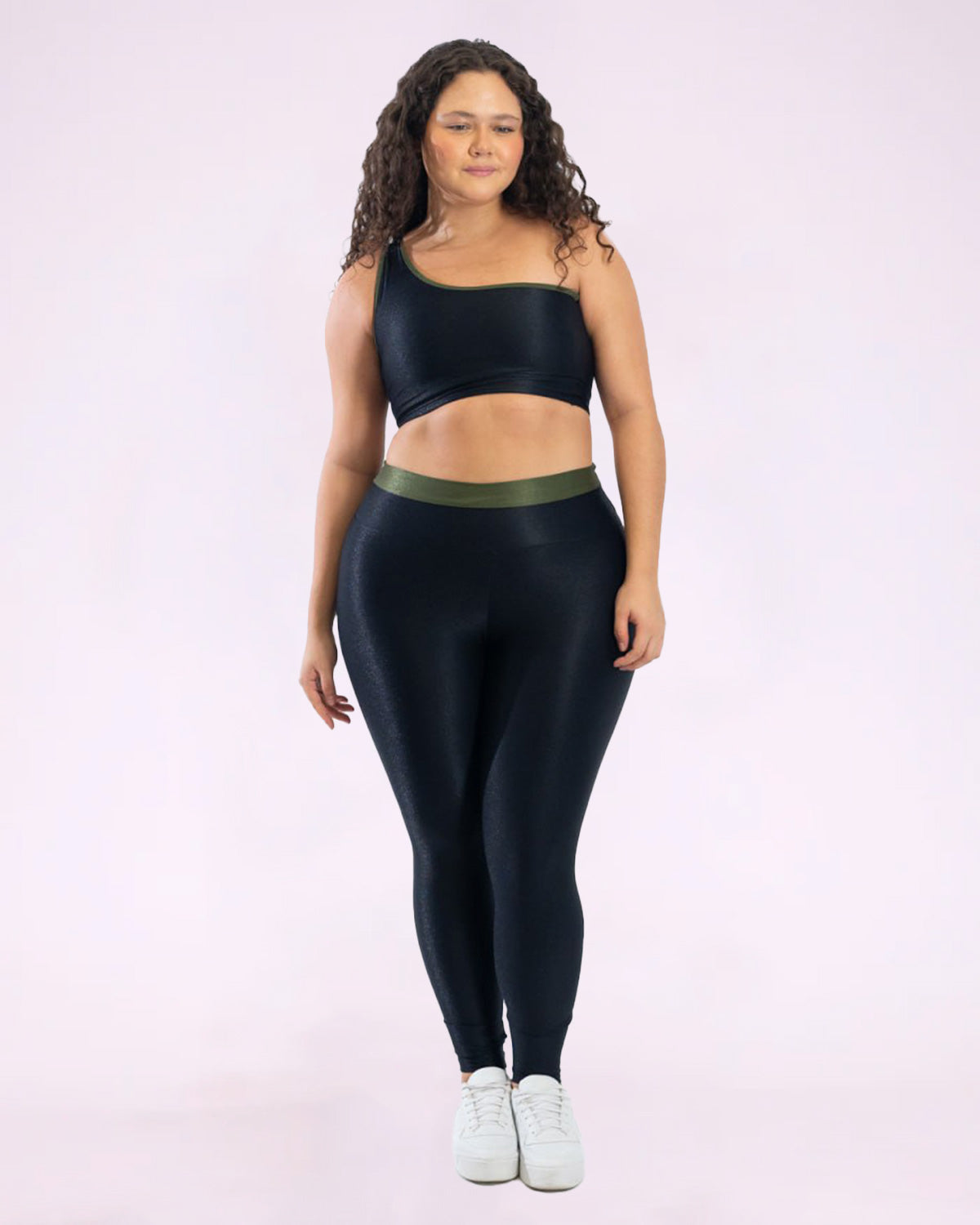 Conjunto Legging Curve Plus Size Bicolor + Top Ombro Só (Todas cores)