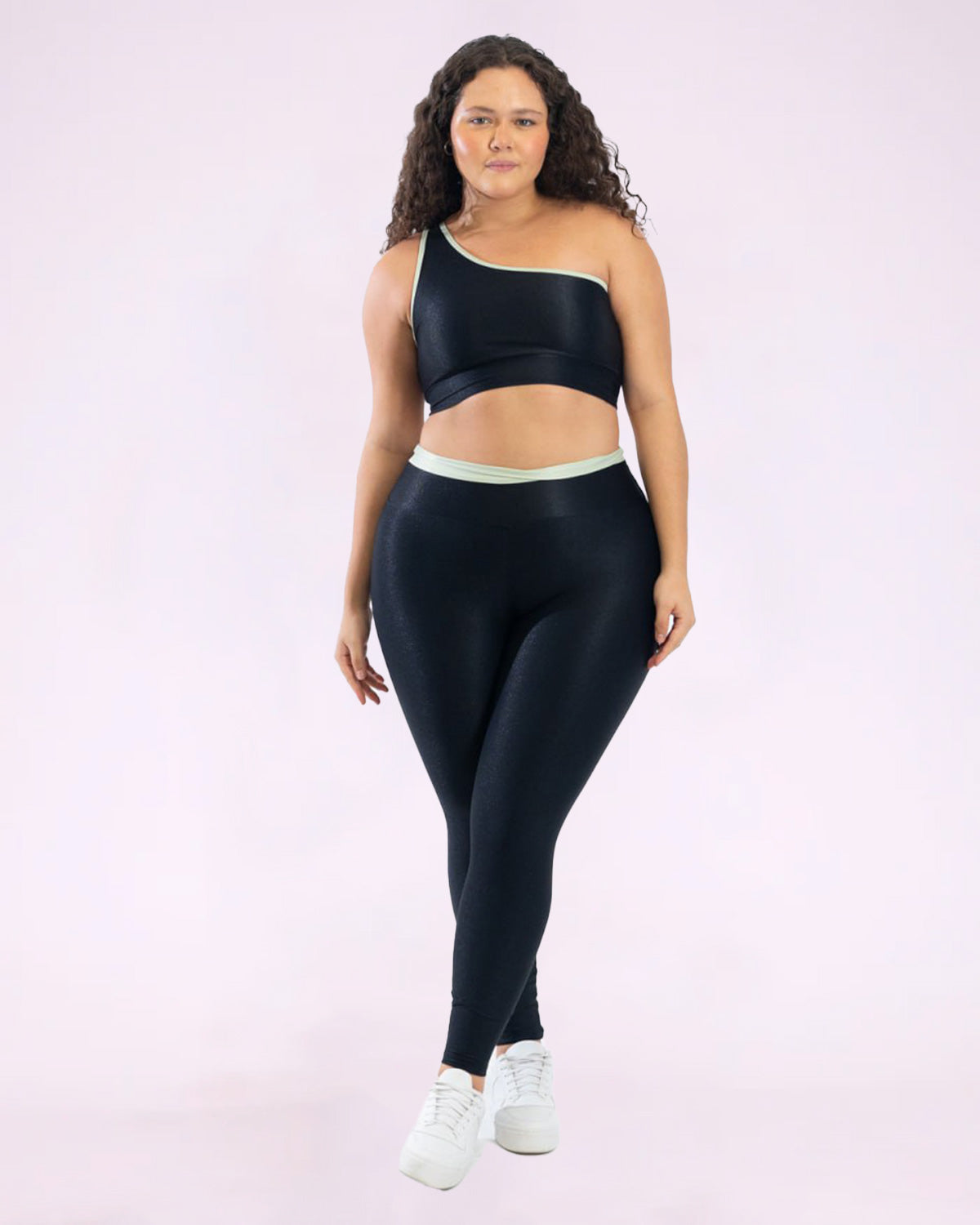 Conjunto Legging Curve Plus Size Bicolor + Top Ombro Só (Todas cores)