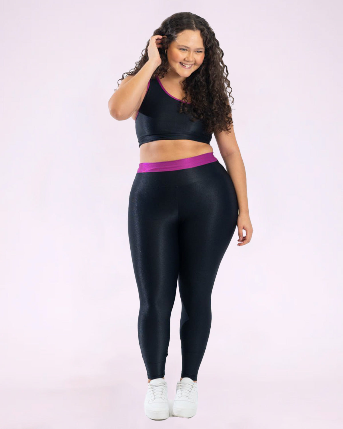 Conjunto Legging Curve Plus Size Bicolor + Top Ombro Só (Todas cores)