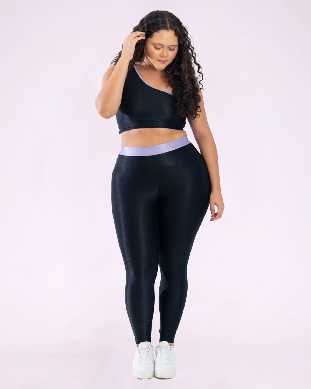 Conjunto Legging Curve Plus Size Bicolor + Top Ombro Só (Todas cores)